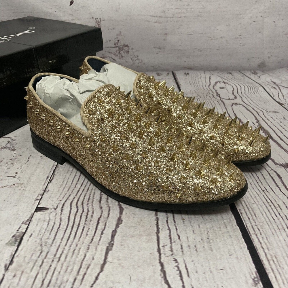 Alberto Fellini Shoes Mens Size 11‎ Gold Loafers Sparko Fashion Spiked Dressy